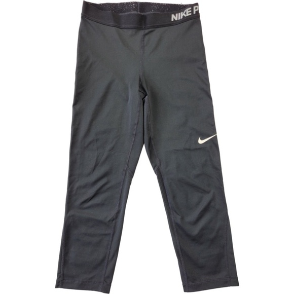 Nike Dri-FIT Women Black solid Print Training Capris Leggings Size M - Picture 1 of 15